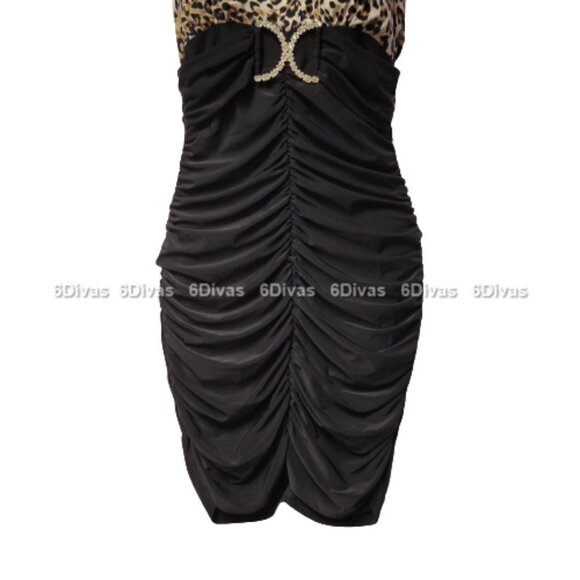 Sexy Halter Evening Dres Bodycon Black Mini Dress Animal Print - Size M - Picture 4 of 16